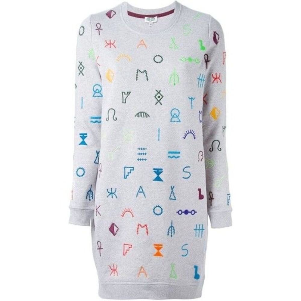 Kenzo Symbols Embroidered Sweatshirt Dress size S